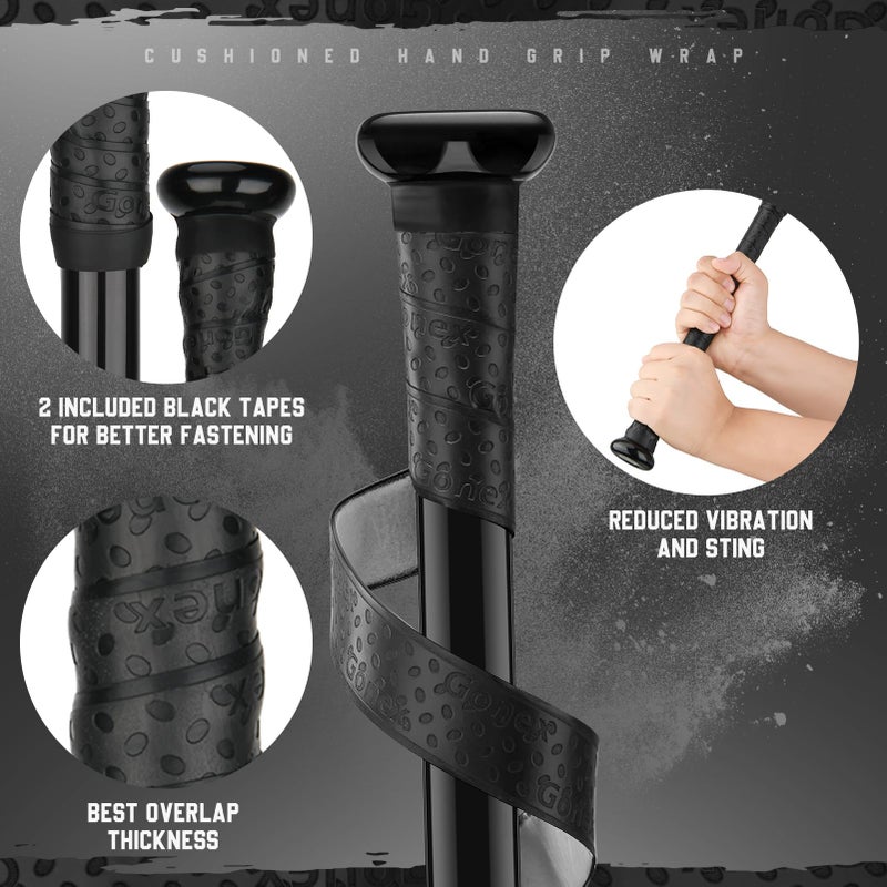 Gonex Bat Grip Tape for Baseball Softball, 1.1mm 40.16'' Pro Feel Full Adhesive Back Baseball Bat Grip, Black Wrap (1 Pack) - Image 5